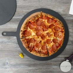 Epicurean 18" Slate Richlite Wood Fiber Round Pizza Board With 5" Handle 429-231802
