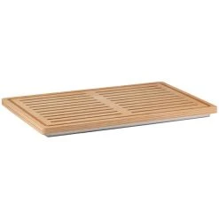 Frilich ETO000E001 Elegance 22 13/16" X 14 11/16" X 1 3/8" Wooden Bread Cutting Board With Stainless Steel Reservoir