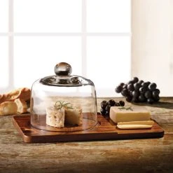 The Jay Companies American Atelier 12" X 7 15/16" X 6 3/16" Madera Wood Cheese Board With Glass Dome Cover