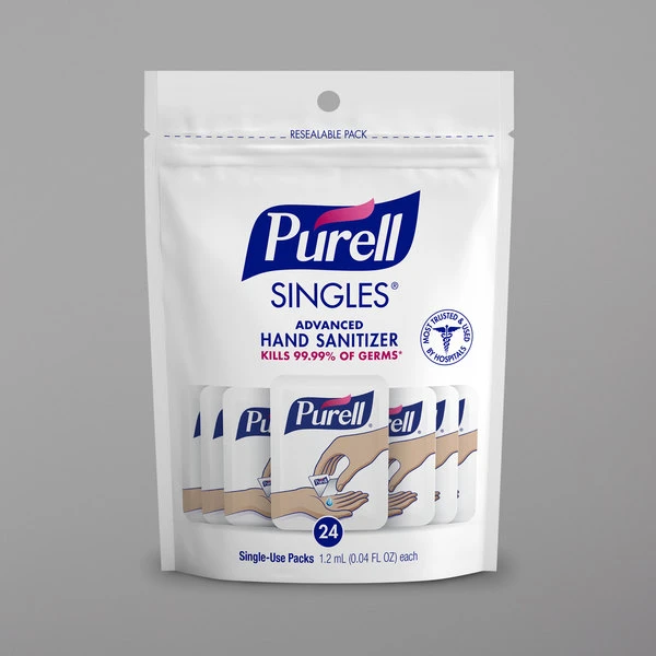 Purell® 9630-55-24CT Advanced Re-Sealable Zipper Pouch With (24) 0.04 Oz. Single Use Hand Sanitizer Packets - 55/Case