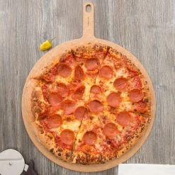 Epicurean 18" Natural Richlite Wood Fiber Round Pizza Board With 5" Handle 429-231801