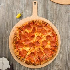 Epicurean 16" Natural Richlite Wood Fiber Round Pizza Board With 5" Handle 429-211601