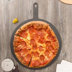 Epicurean 16" Slate Richlite Wood Fiber Round Pizza Board With 5" Handle 429-211602