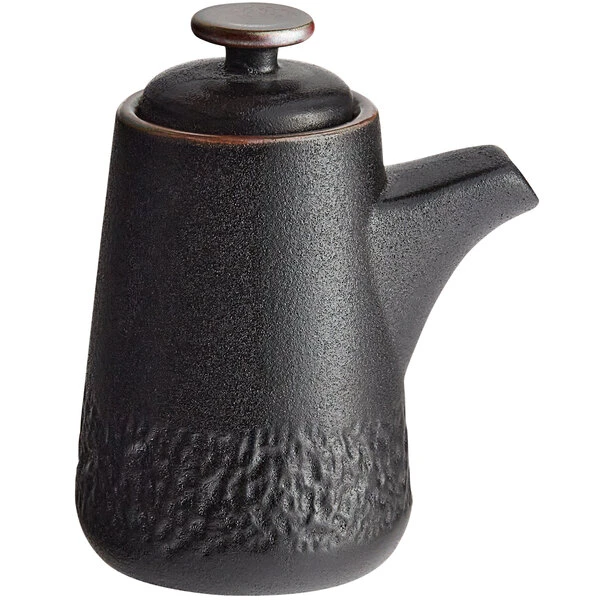 Acopa Heika 3.7 Oz. Black Matte Textured Stoneware Soy Sauce Pourer - 12/Case - Image 2