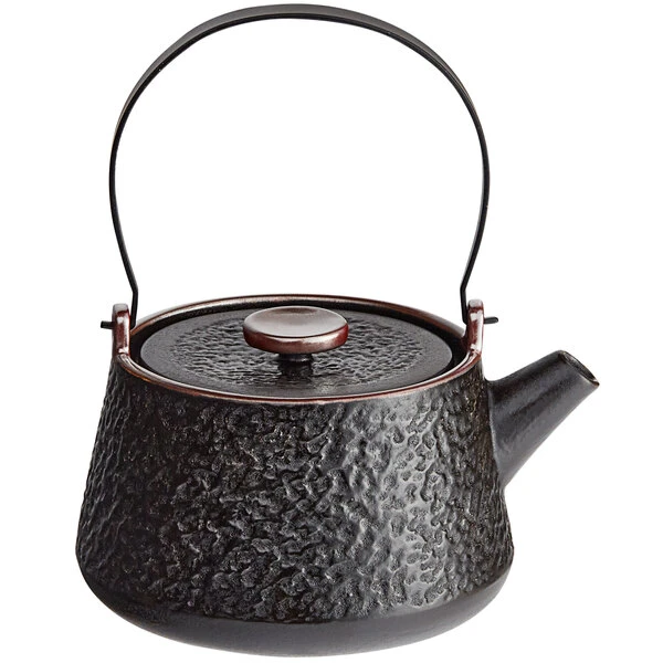 Acopa Heika 24 Oz. Black Matte Textured Stoneware Teapot With Lid - Image 2