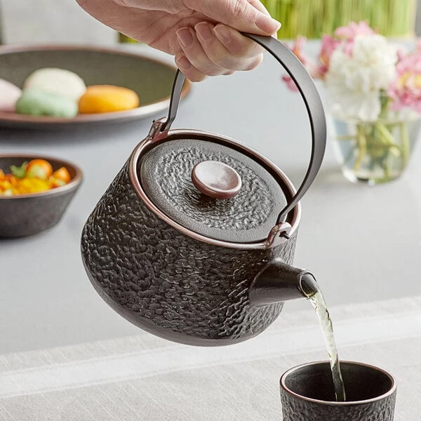 Acopa Heika 24 Oz. Black Matte Textured Stoneware Teapot With Lid