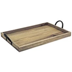 Front Of The House 13" X 9" X 1" Rustic Wood Rectangular Serving Tray With Handles - 4/Case
