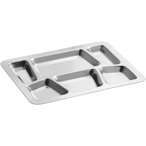 Choice 15 1/2" X 11 1/2" Stainless Steel Rectangular 6 Compartment Tray With Trapezoid Center - Image 2