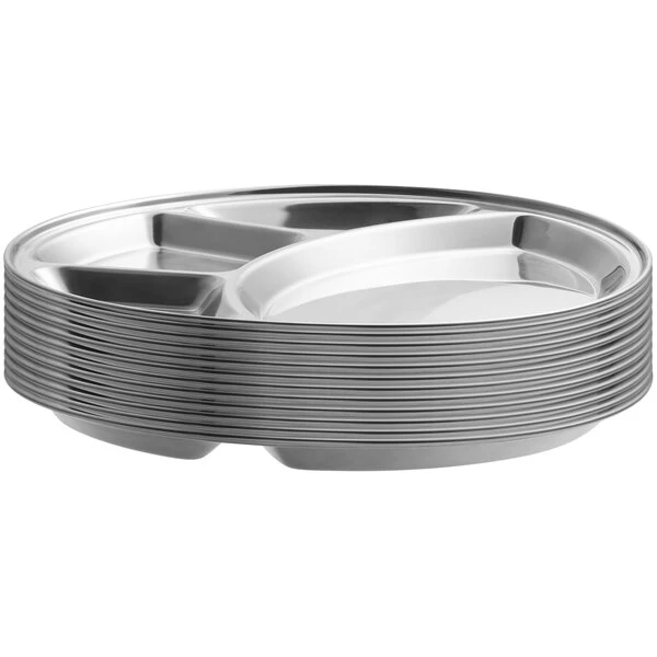 Choice Bulk Case 12 1/2" Stainless Steel 4 Compartment Plate / Thali - 12/Case - Image 3