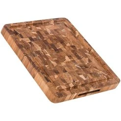 Teakhaus Butcher Block 17" X 12" X 1 1/2" End Grain Teakwood Carving / Cutting Board With Juice Canal And Hand Grips 311