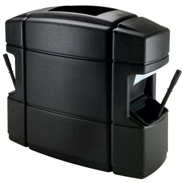 Commercial Zone 758701 40 Gallon Islander Series Waste 'N Wipe Black Rectangular Waste Container With 2 Paper Towel Dispensers, 2 Squeegees, And 2 Windshield Wash Stations